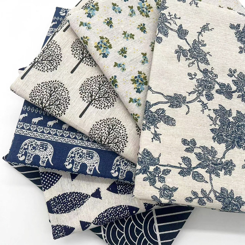Home And Textiles - Retro Boho Floral Cotton Linen Blend
