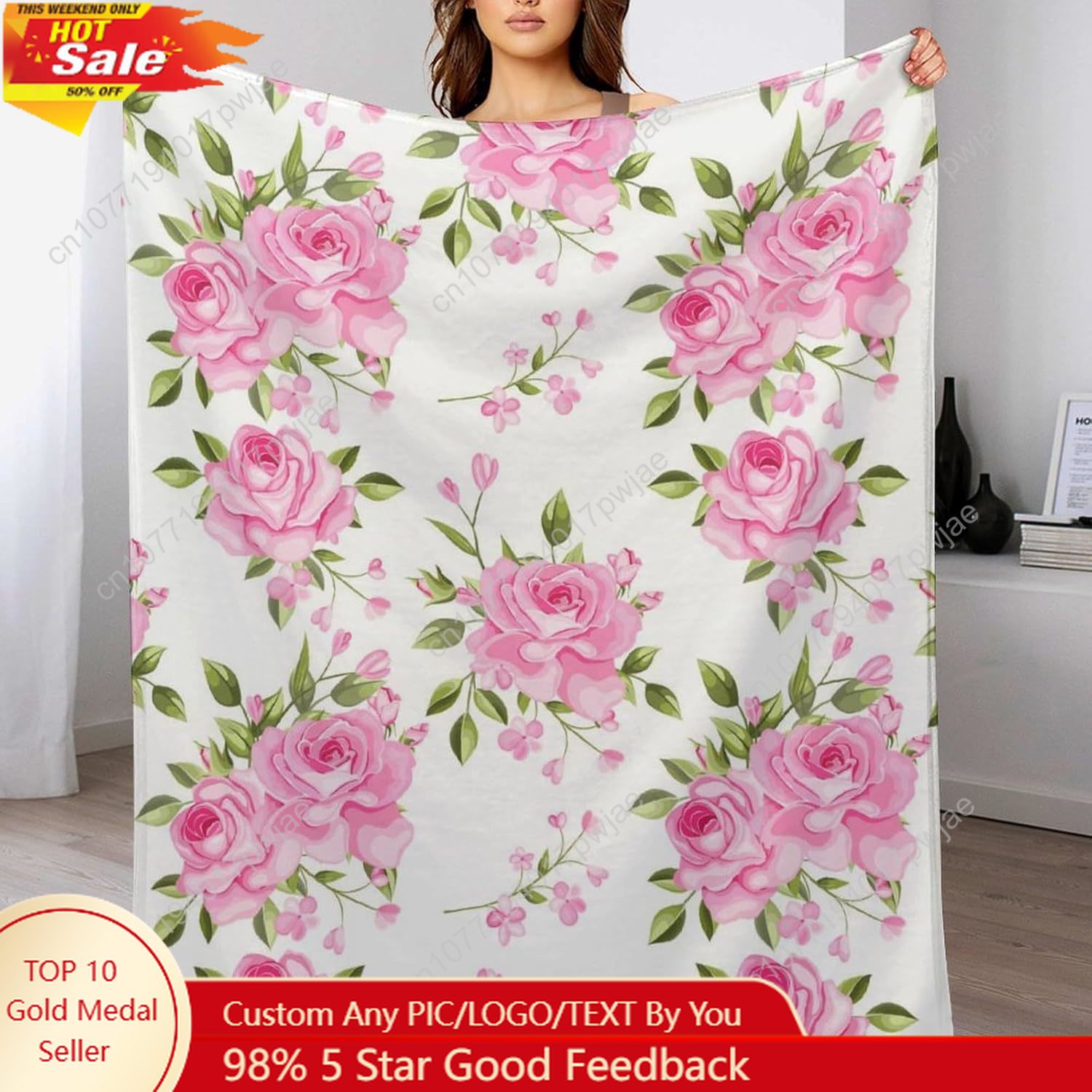 Pink Flower Throw Blanket Flor - Quality Home Textiles recension och pris