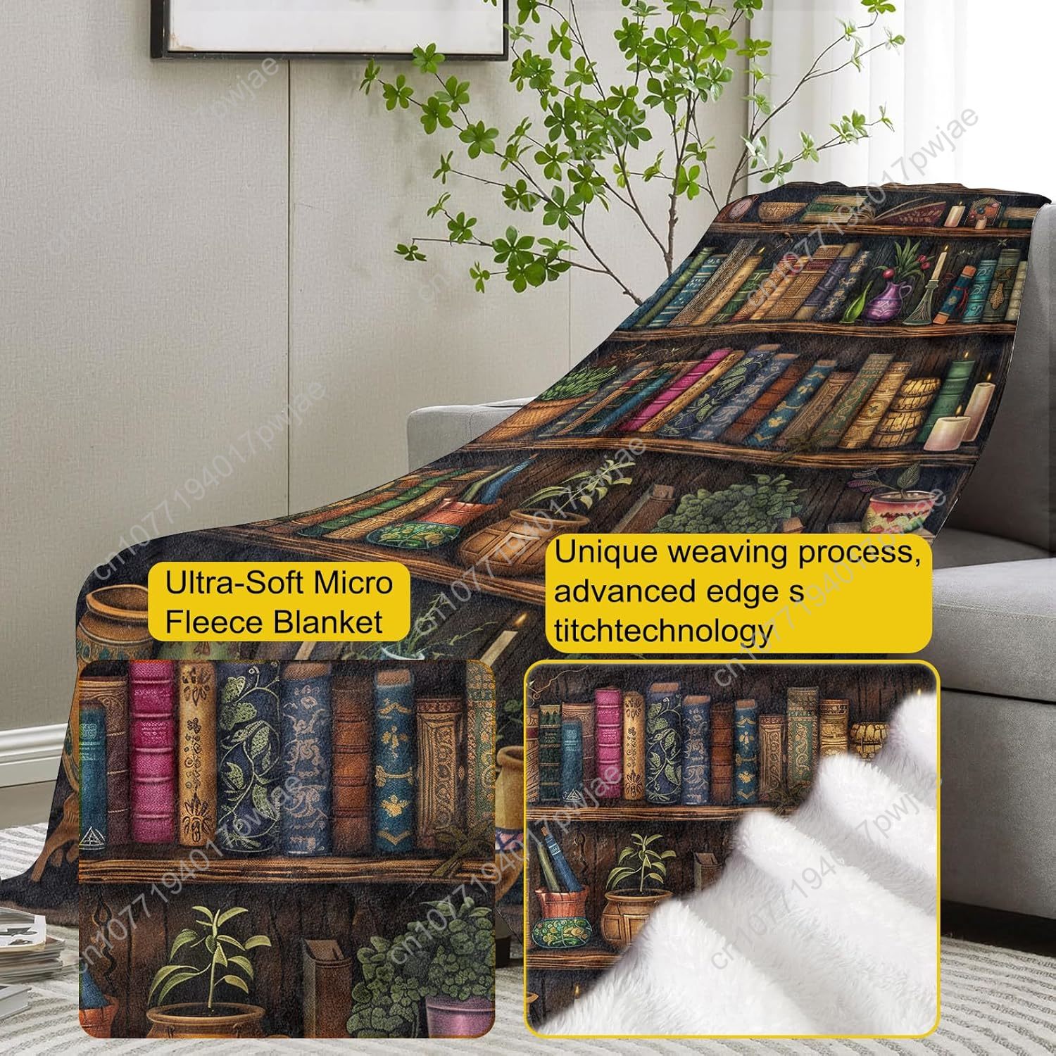 Vintage Bookshelf Blanket Read - Quality Home Textiles recension och pris