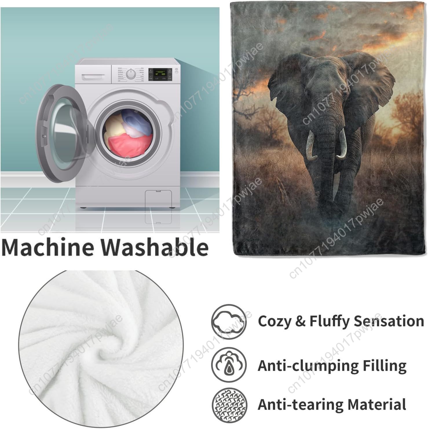 Elephant Fleece Blanket, Reali - Quality Home Textiles recension och pris